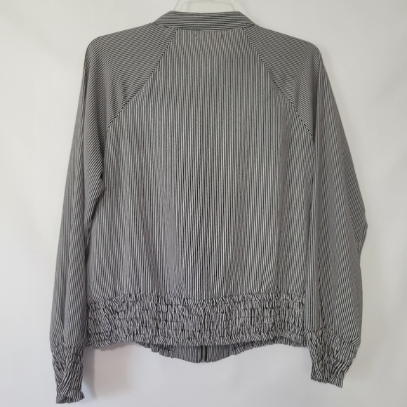 MAURICES Jacket Ladies Medium Black White Striped Long Sleeve Sheer Smocking Top - Picture 5 of 10